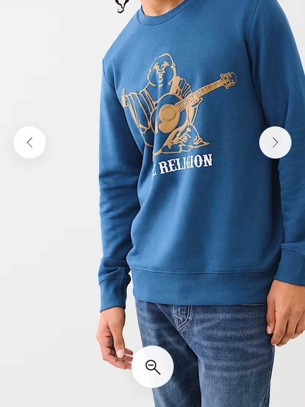 True Religion Blue Crewneck with Gold Guitar Logo - Picture 4 of 5